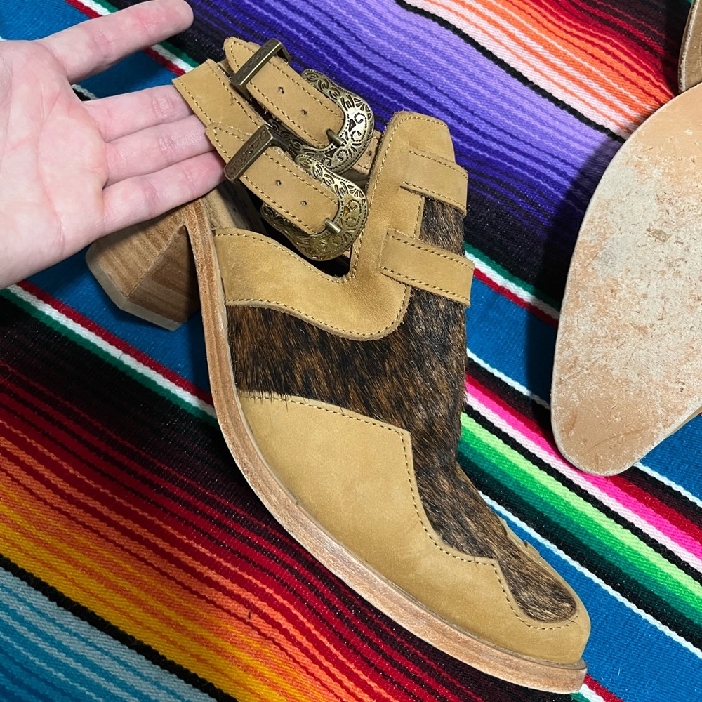 Brown cowhide mules